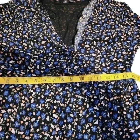 ZARA Dress Floral Mini Long Sleeves Black Blue Yellow Chiffon Y2K Women's Med - Picture 15 of 16